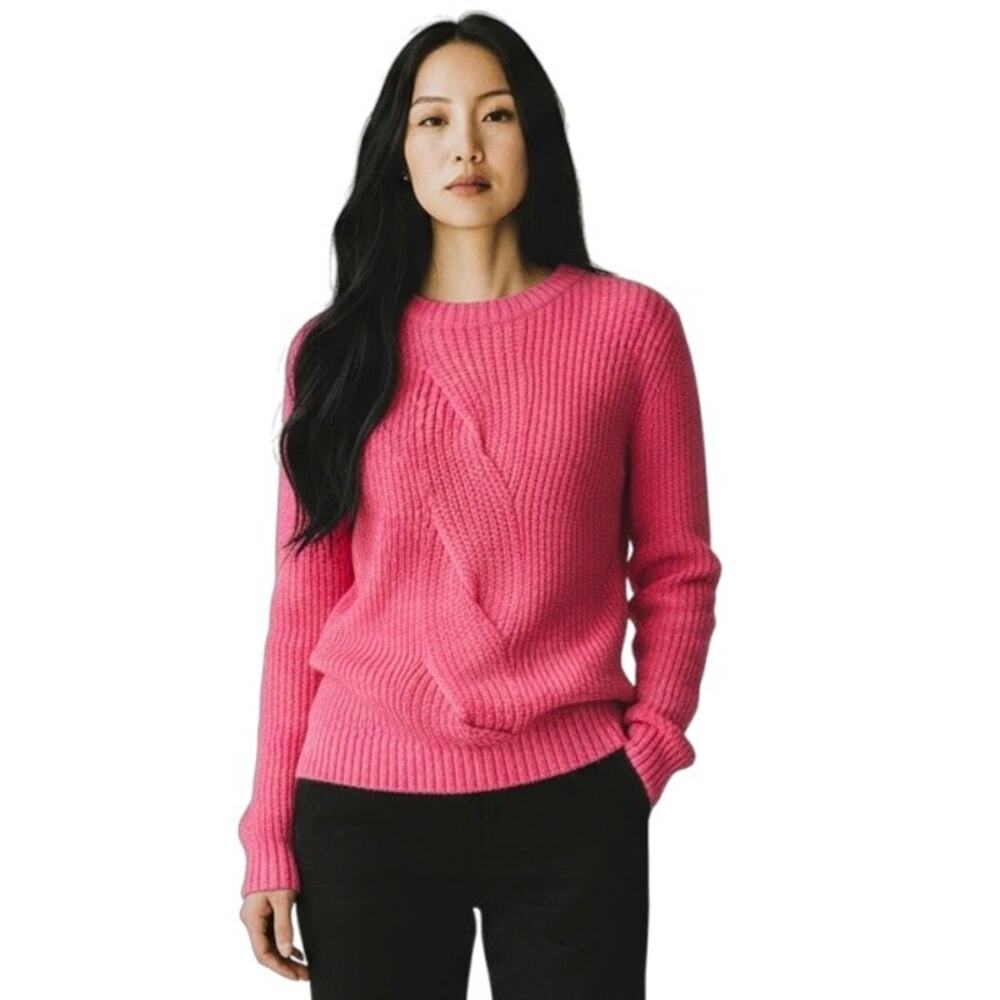 Talbots Pink Marled Cable Knit Braided Twist Sweater Med Preppy Ski Resort Cozy